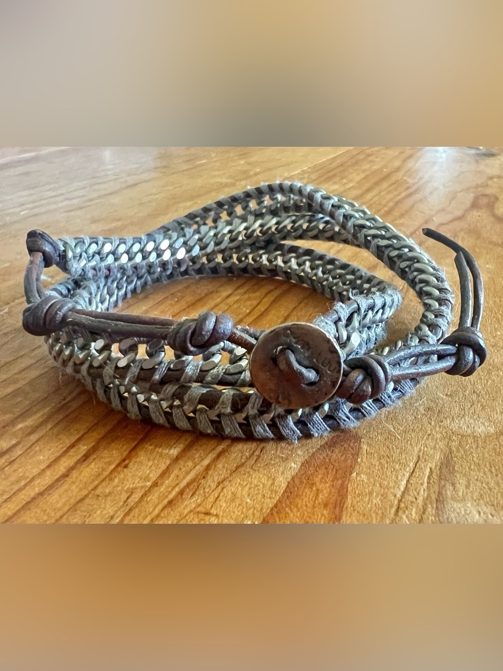 Signature Chan Luu Chain Inlay Leather Wrap Bracelet Gray Gorgeous!!